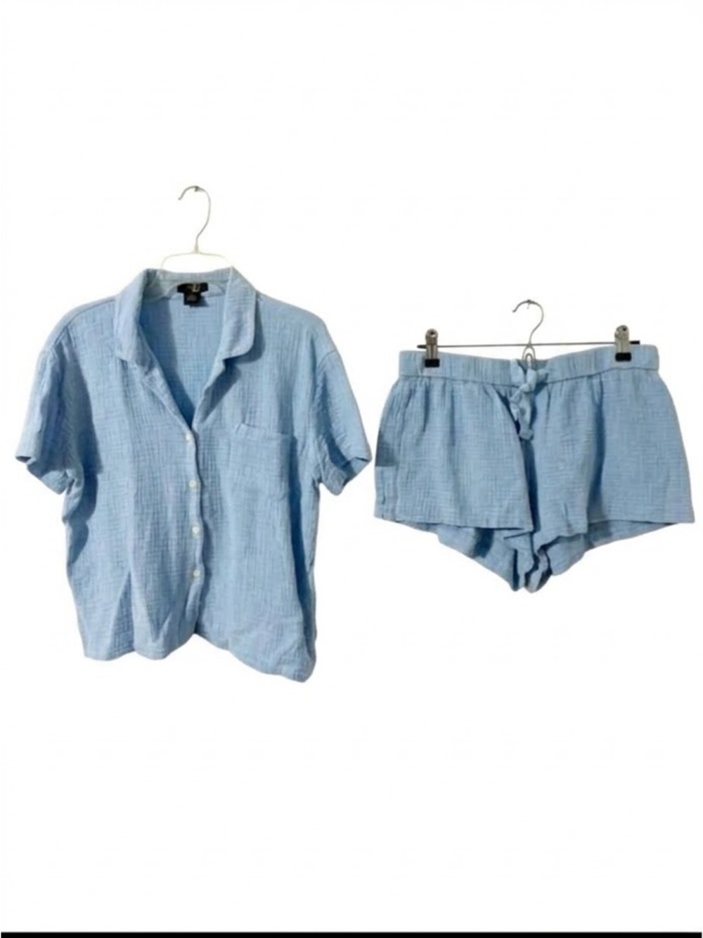 J.Crew Double-Gauze Cotton Pajama Set Light Blue Short Sleeve Shorts Medium